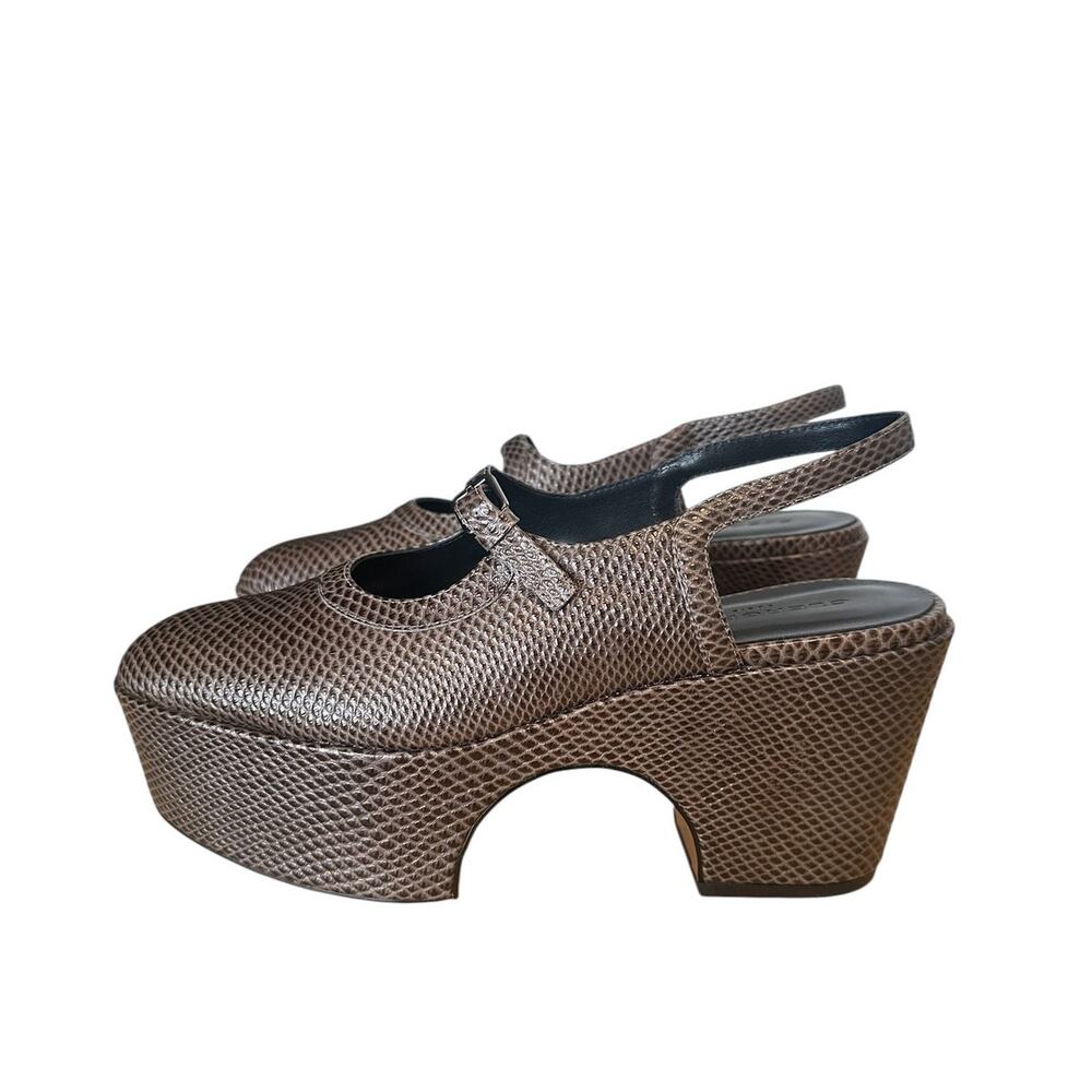 Robert Clergerie Brown Embossed Leather  Mary Jane Slingback Platform Heels 8